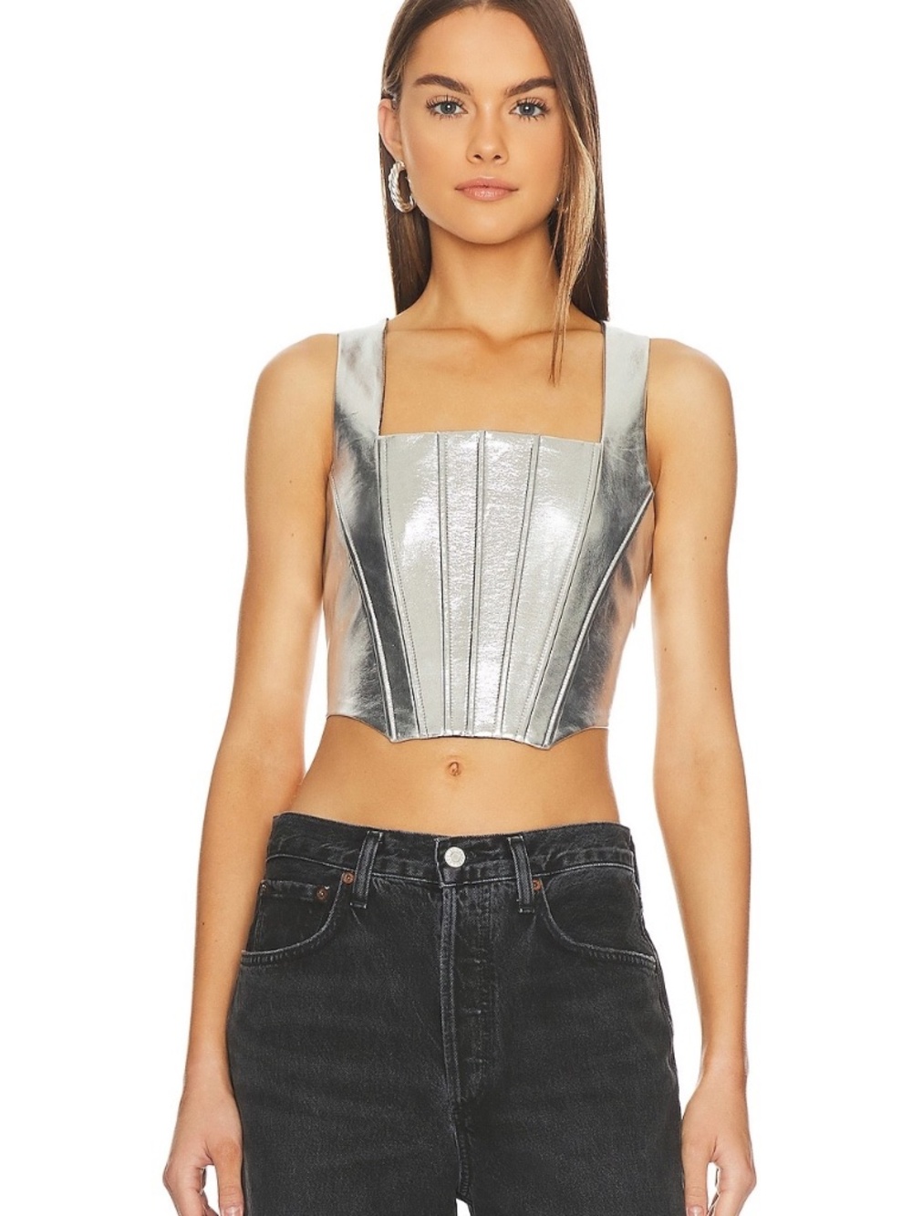 Silver Metallic Corset Crop Top - Women